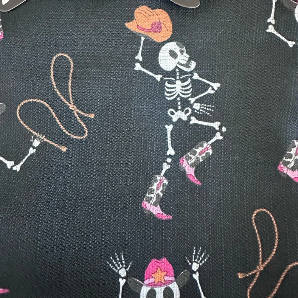 Black & Pink Dancing Skeleton Cowboy Western Print Shower Curtain